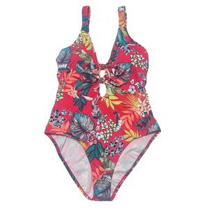 Apt 9 Tropical One Piece‎ Swimsuit XL Red Floral Padded Beach Resort Island
